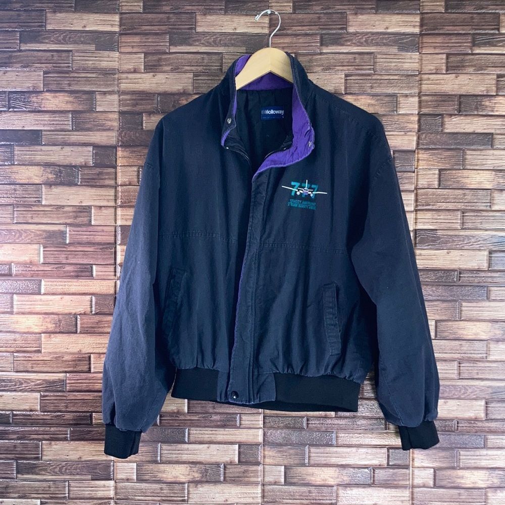 Unisex Large Vintage Holloway Black & Purple Bomber Jacket W/ 777 Logo